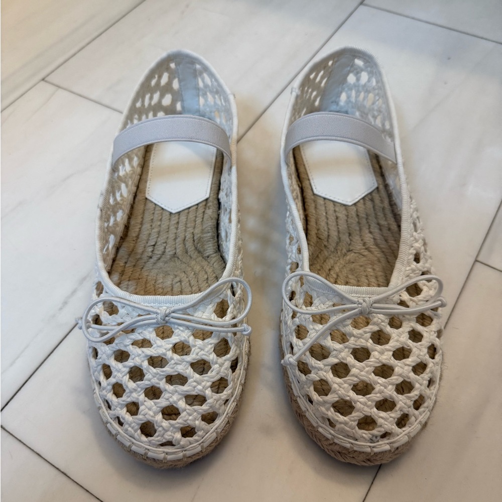 White Raffia Woven Women's Mary Jane Espadrille Flats